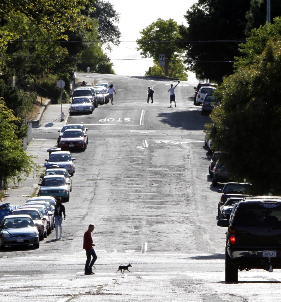 In this photo taken Tuesday, July 17, 2012, the St. Vincent's Hill neighborhood is seen in Vallejo, Calif. In 2008 Vallejo filed for bankruptcy forcing cuts to many essential services. Funding was eliminated for a museum, symphony and senior center and slashed library spending. To fill the gaps citizens have stepped in with recreation programs, community gardens.(AP Photo/Rich Pedroncelli)