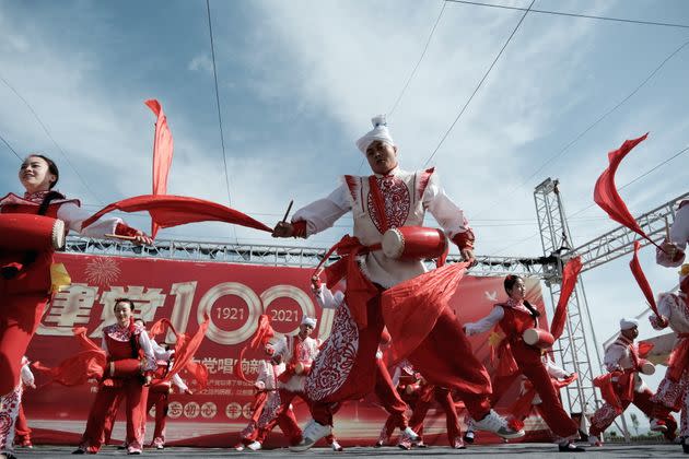 Dancers perform with waist drums during a government-organised tour marking the 100th founding anniversary of the Communist Party of China, in Nanguo village, Shaanxi province, China June 1, 2021. Picture taken June 1, 2021. REUTERS/Ryan Woo (Photo: RYAN WOO via REUTERS)