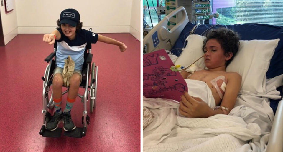 Connor Creagh’s recovery has been hailed a ‘miracle’ since he was in intensive care at Queensland Children’s Hospital. Source: RACQ LifeFlight