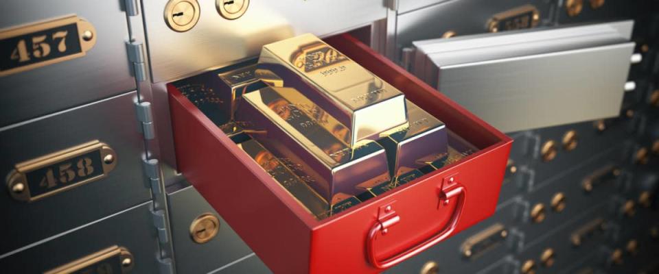 Gold bars in a bank safe deposit box