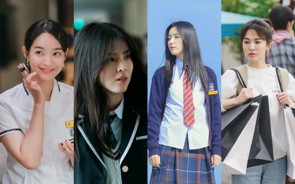 ▲申敏兒（左起）、韓素希、韓孝周、宋慧喬近期在劇中都有高中生裝扮。（圖／Netflix、tvN、SBS）
