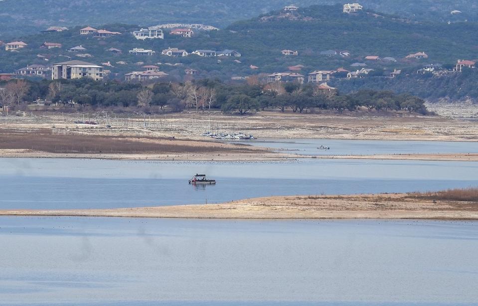 During drought, the sandy spits of land known as the Sometimes Islands are more visible as the water level falls in Lake Travis.