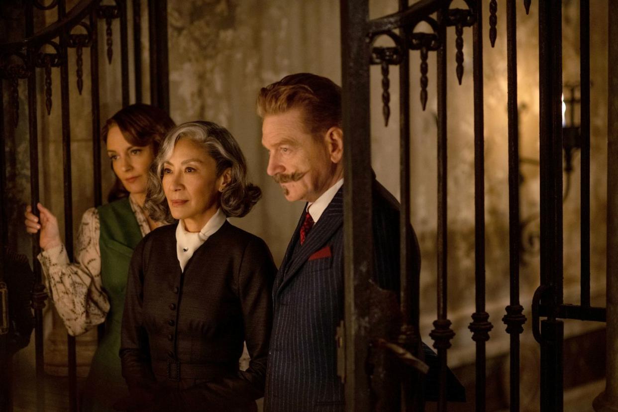 tina fey, michelle yeoh and kenneth branagh in a haunting in venice