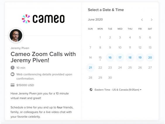 Jeremy Piven’s original offer of a $15,000 Zoom call (Cameo)