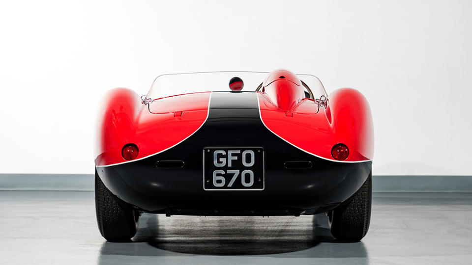 The 1957 Ferrari 500 TRC Spider by Scaglietti from behind