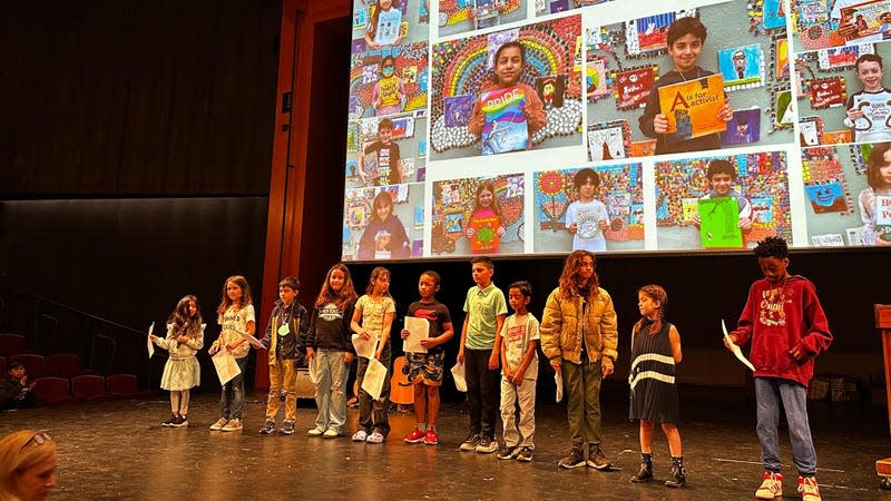 Students at New Roads School assembly