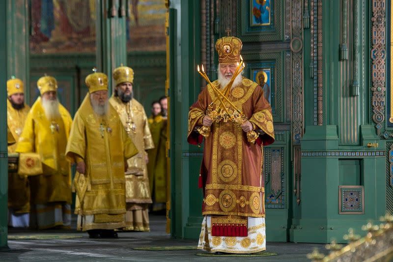 Service consecrating the new Resurrection of Christ Cathedral, outside Moscow