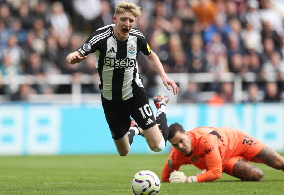 Manchester City's Ederson fouls Newcastle United's Anthony Gordon to concede a penalty