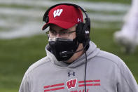 Wisconsin head coach Paul Chryst watches his team during the first half of an NCAA college football game against Northwestern in Evanston, Ill., Saturday, Nov. 21, 2020. (AP Photo/Nam Y. Huh)