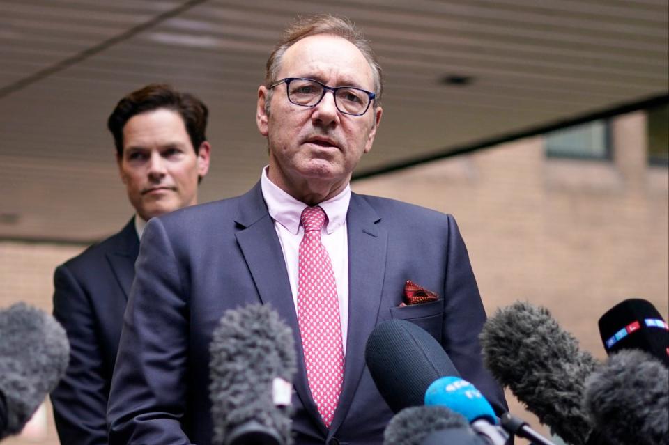 Spacey addresses the media outside Southwark Crown Court in London on  July 26, after a Jury cleared him of nine sex offences (AP)