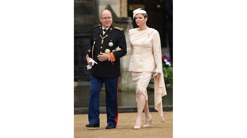 Albert II, Prince of Monaco and Charlene, Princess of Monaco arrive at Westminster Abbey for the Coronation of King Charles III and Queen Camilla 