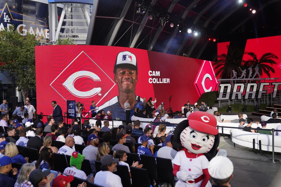 Cam Collier is selected by the Cincinnati Reds with the 18th pick of the 2022 MLB baseball draft, Sunday, July 17, 2022, in Los Angeles.