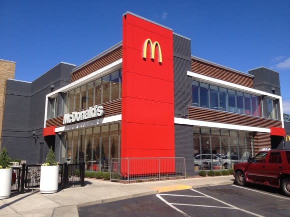 The exterior of a renovated McDonald's restaurant