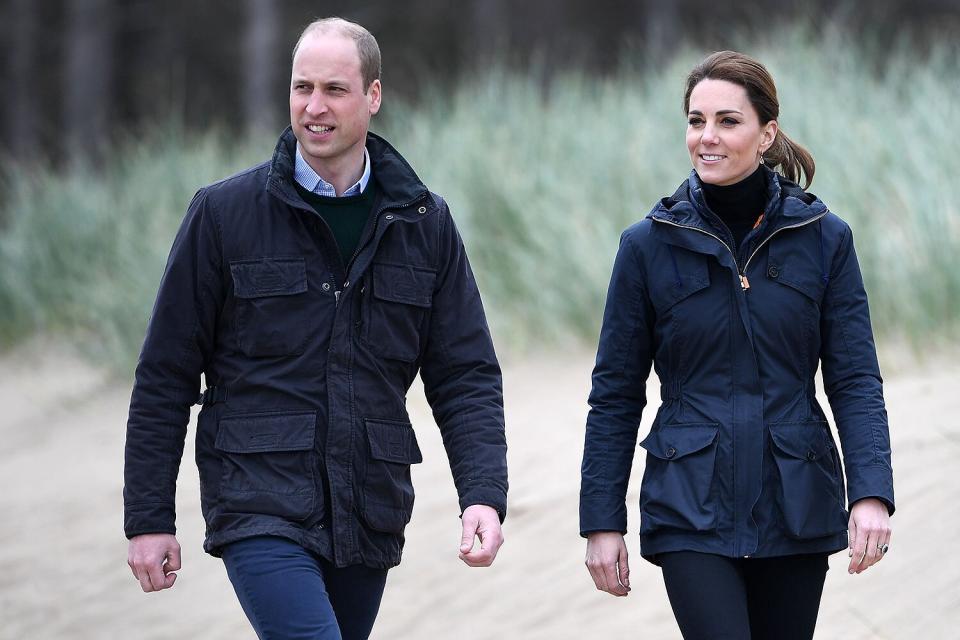 Prince William, Duke of Cambridge and Catherine, Duchess of Cambridge on a visit to Newborough Beach where they met the Menai Bridge Scouts and explored the beach’s wildlife habitat, during a visit to North Wales on May 08, 2019 in Anglesey, United Kingdom.
