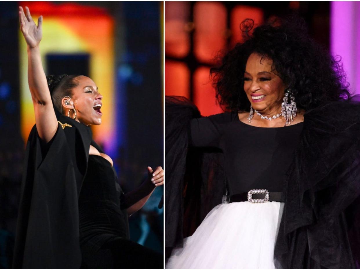 Alicia Keys, left, and Diana Ross, right, at the Platinum Party at the Palace