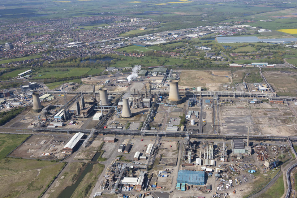 COUNTY DURHAM, UNITED KINGDOM - MAY, 2018. Aerial Photograph Of Cassel Chemical Works, Billingham, County Durham on May 5th, 2018. Located just west of the River Tees,  2 miles south of Billingham, in this aerial photograph taken by David Goddard.