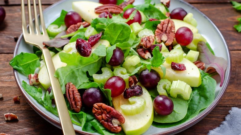 Close-up of an undressed Waldorf salad on a plate