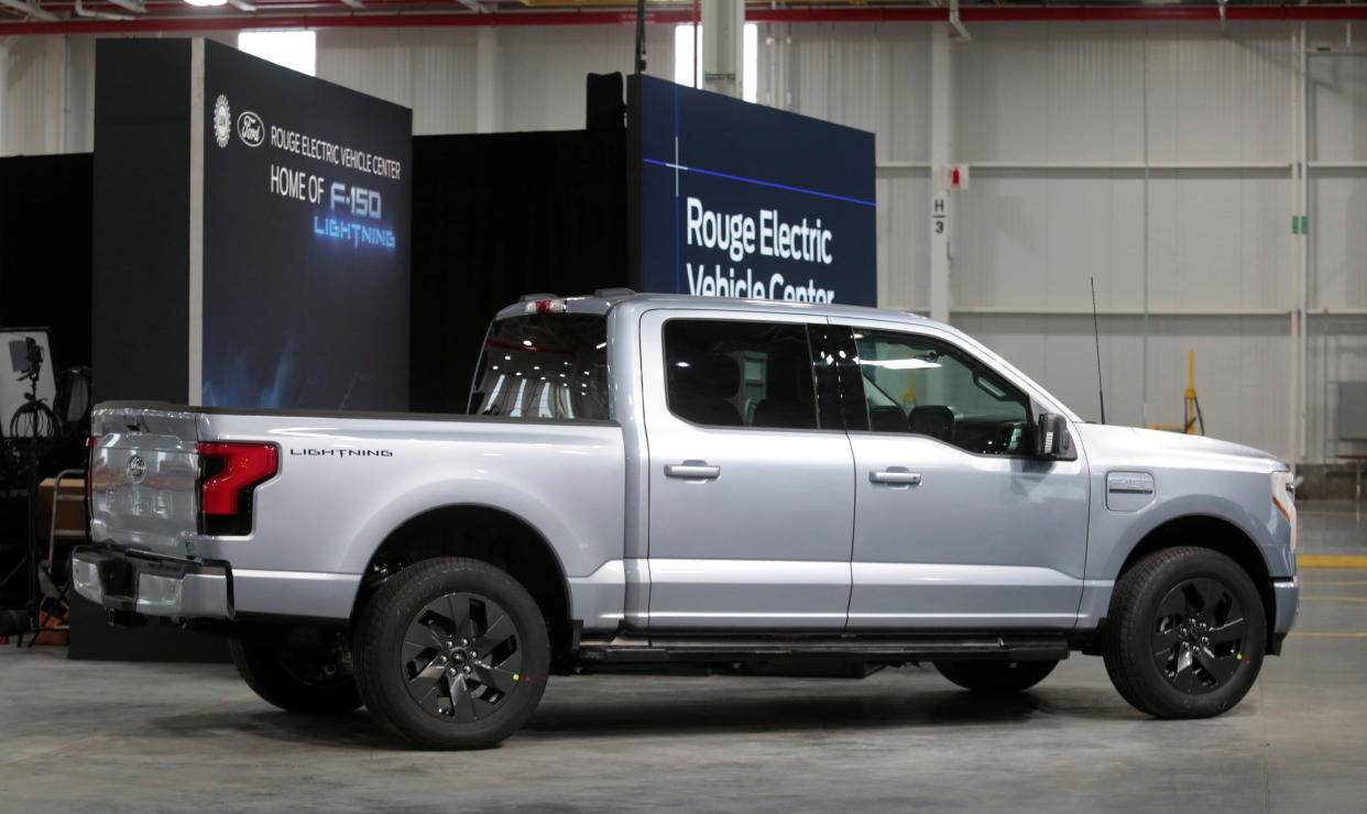 A Ford all-electric F-150 Lightning truck prototype is seen at the Rouge Electric Vehicle Center in Dearborn, Michigan, U.S. September 16, 2021   REUTERS/Rebecca Cook