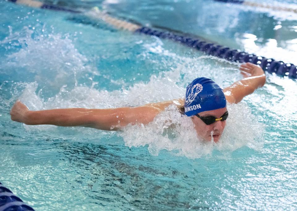 Logan Robinson, of Washington High School competes in the Boys 200 Yard IM during the County Championships Swim Meet at Booker T. Washington High School in Pensacola on Thursday, Oct. 13, 2022.