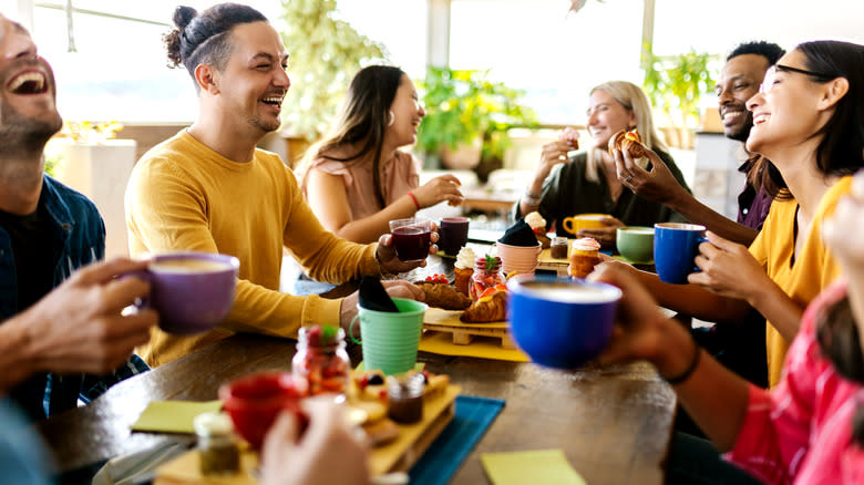 drinking coffee with friends