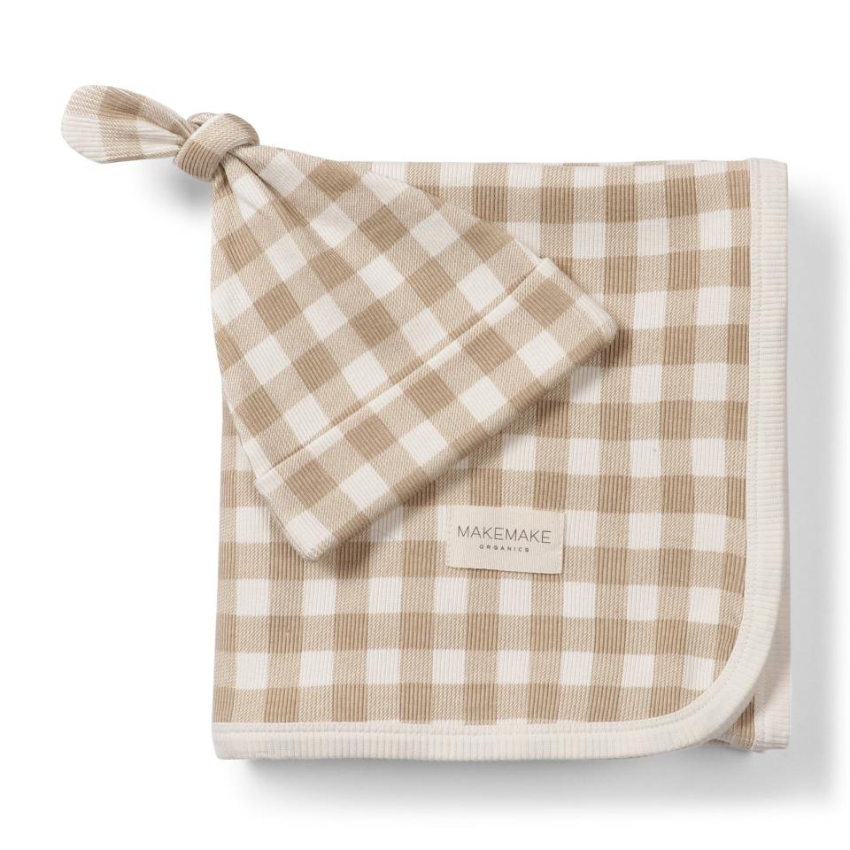 Organic Cotton Swaddle Blanket & Top Knot Hat