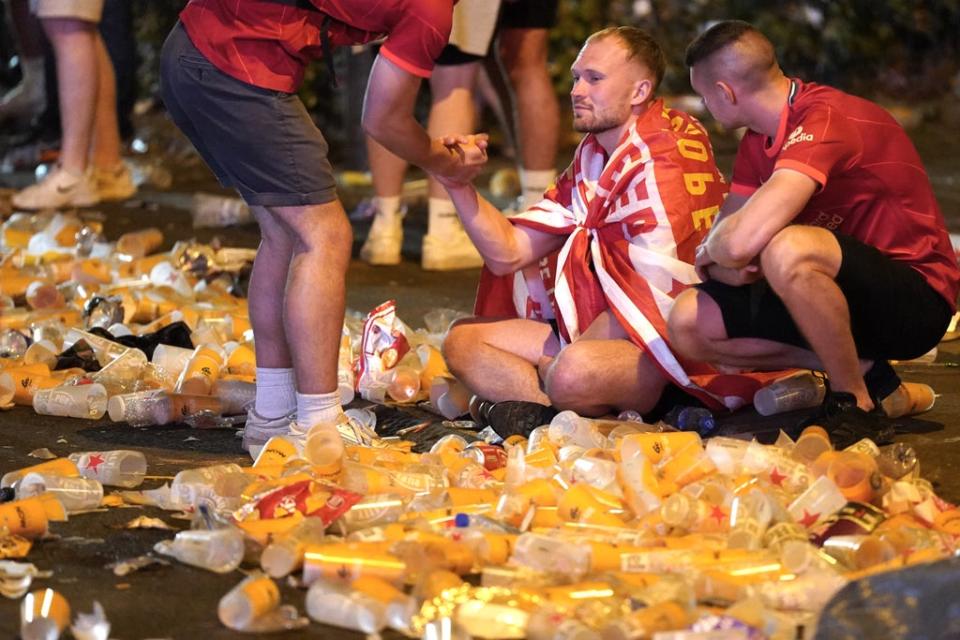 Liverpool fans in the fanzone in Paris after the final whistle (PA) (PA Wire)