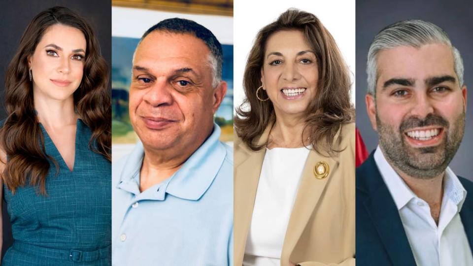De izquierda a derecha, Martha Bueno, Julio Sánchez, Susan Khoury y Anthony Rodríguez son los candidatos al Distrito 10 de la Comisión del Condado Miami-Dade.