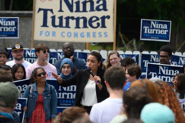 Rep. Alexandra Ocasio-Cortez (D-N.Y.) speaks in support of Nina Turner in Cleveland on July 24. Her visit was part of a massive push for Turner by left-wing activists and politicians. (Photo: Jeff Swensen/Getty Images)