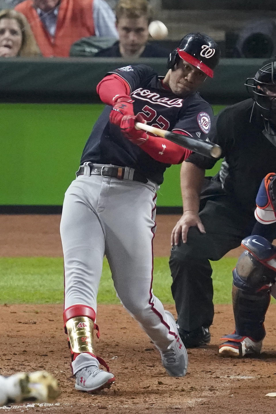 Washington Nationals' Juan Soto hits a home during the fifth inning of Game 6 of the baseball World Series against the Houston Astros Tuesday, Oct. 29, 2019, in Houston. (AP Photo/Eric Gay)