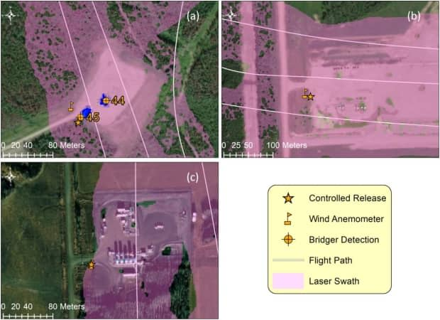 These images from Matthew Johnson's report show how a new technology can help 'see' methane plumes on the ground. Methane is colourless and odourless.