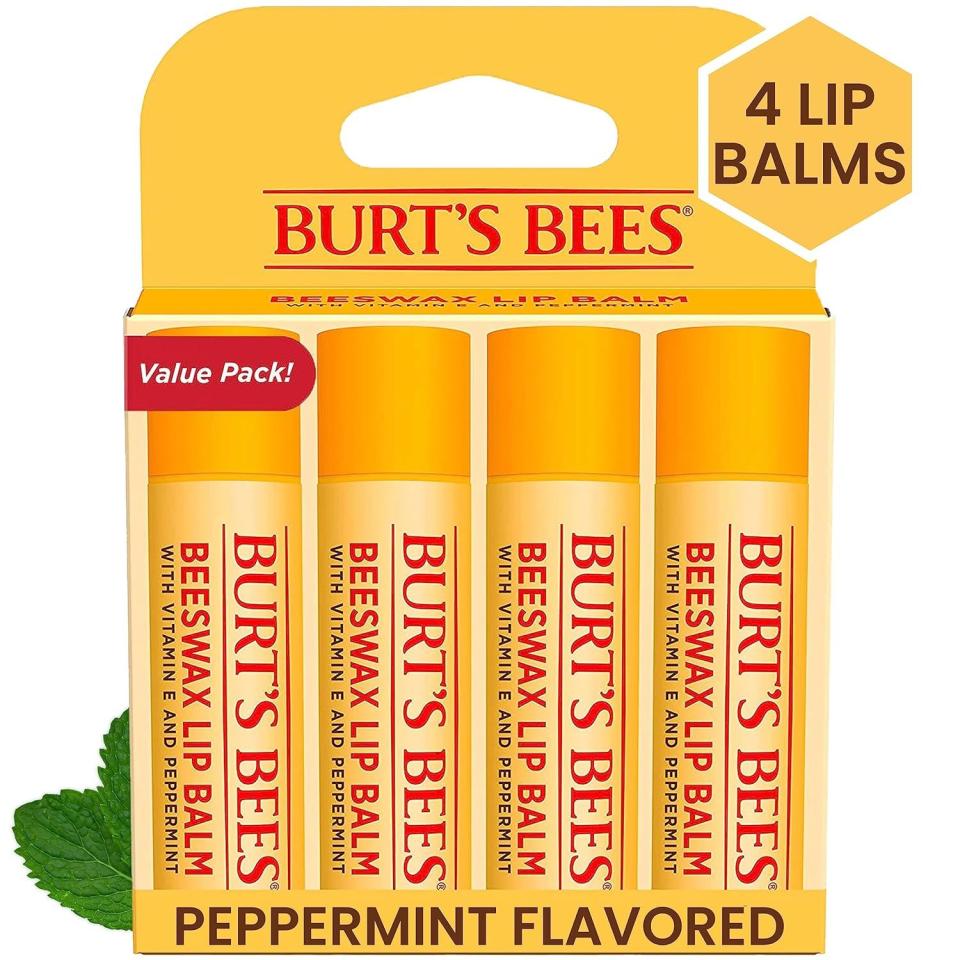 <p><a href="https://www.amazon.com/Burts-Bees-Moisturizing-Original-Peppermint/dp/B0054LHI5A/ref=sr_1_2?tag=syn-yahoo-20&ascsubtag=%5Bartid%7C10067.g.46445602%5Bsrc%7Cyahoo-us" rel="nofollow noopener" target="_blank" data-ylk="slk:Shop Now;elm:context_link;itc:0;sec:content-canvas" class="link ">Shop Now</a></p><p>Beeswax Lip Balm</p><p>amazon.com</p><p>$7.71</p>