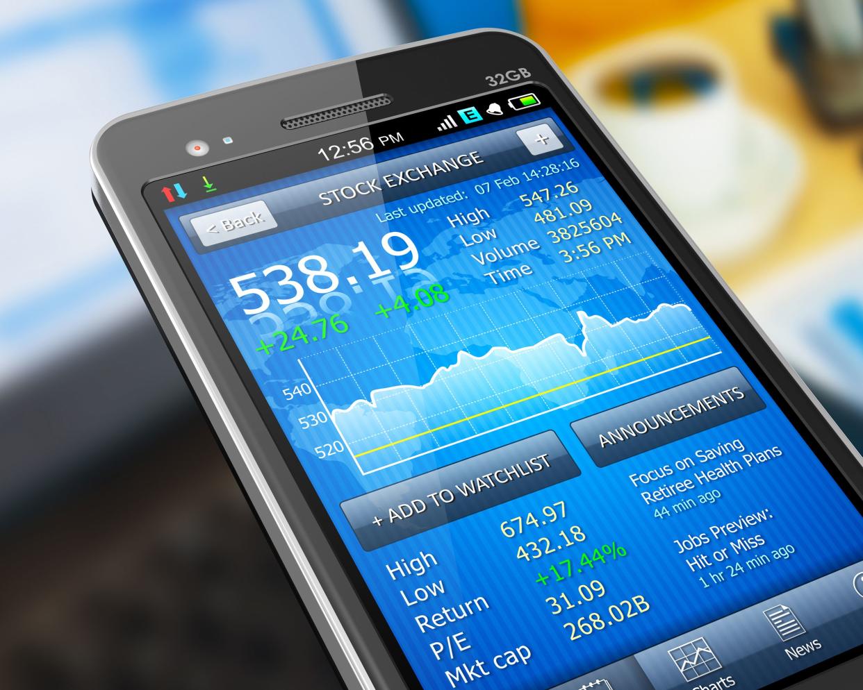 smartphone showing stock market information on application