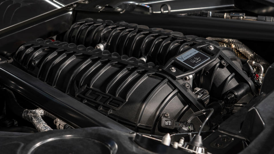 The 670 hp LT6 engine inside a 2023 Chevrolet Corvette Z06.