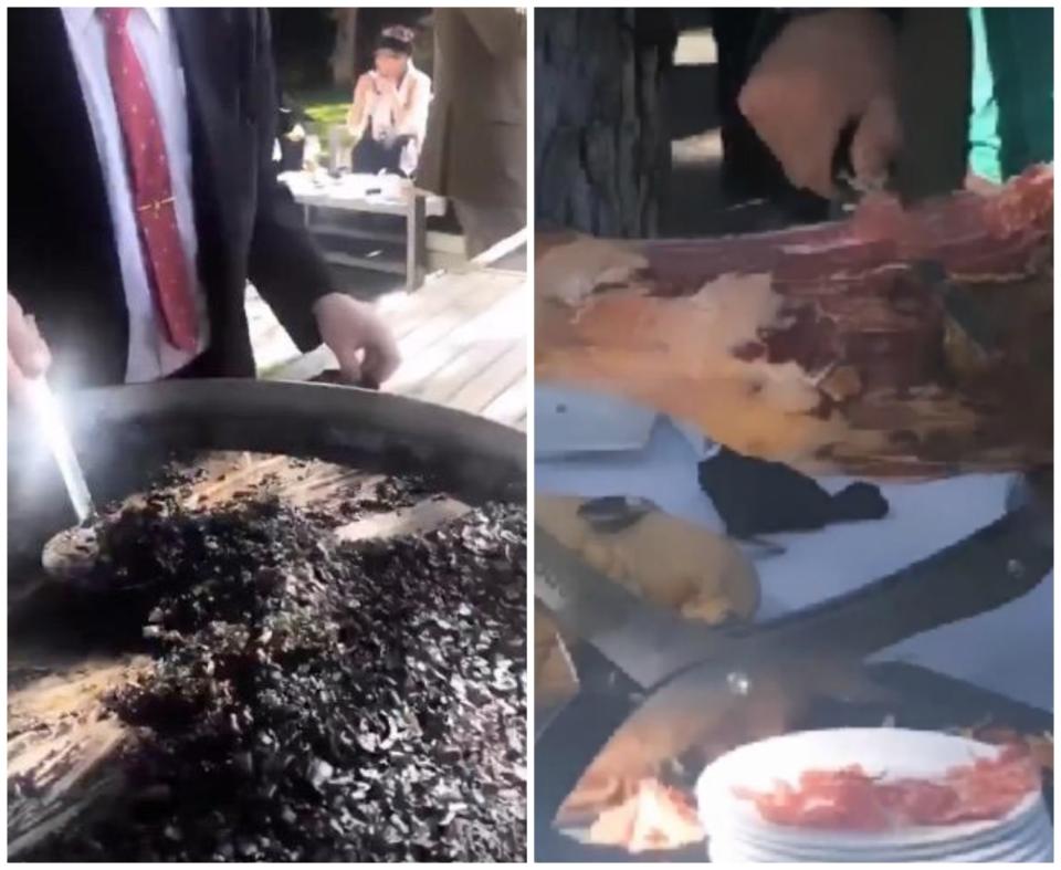 <p>Rossy de Palma también nos enseñó el arroz negro y el jamón ibérico que degustaron los 200 invitados a la fiesta de los Flores. (Foto: Instagram / <a rel="nofollow noopener" href="http://www.instagram.com/rossydpalma/?hl=es" target="_blank" data-ylk="slk:@rossydpalma;elm:context_link;itc:0;sec:content-canvas" class="link ">@rossydpalma</a>). </p>