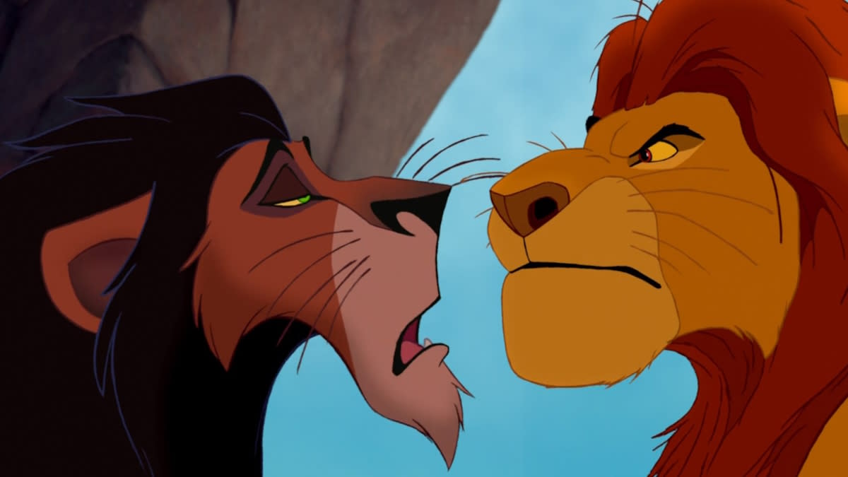  Mufasa confronts Scar in The Lion King. 