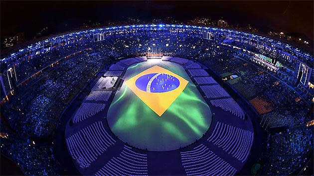 This picture shows an overview during the closing ceremony of the Rio 2016 Olympic Games at the Maracana stadium. Pic: AFP