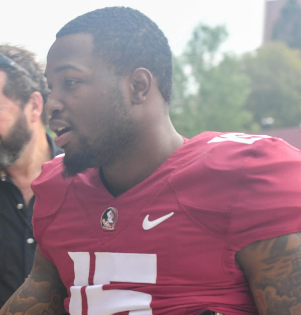 Florida State football players arrive for an FSU spring football practice of the 2023 season on Friday, March 10, 2023.