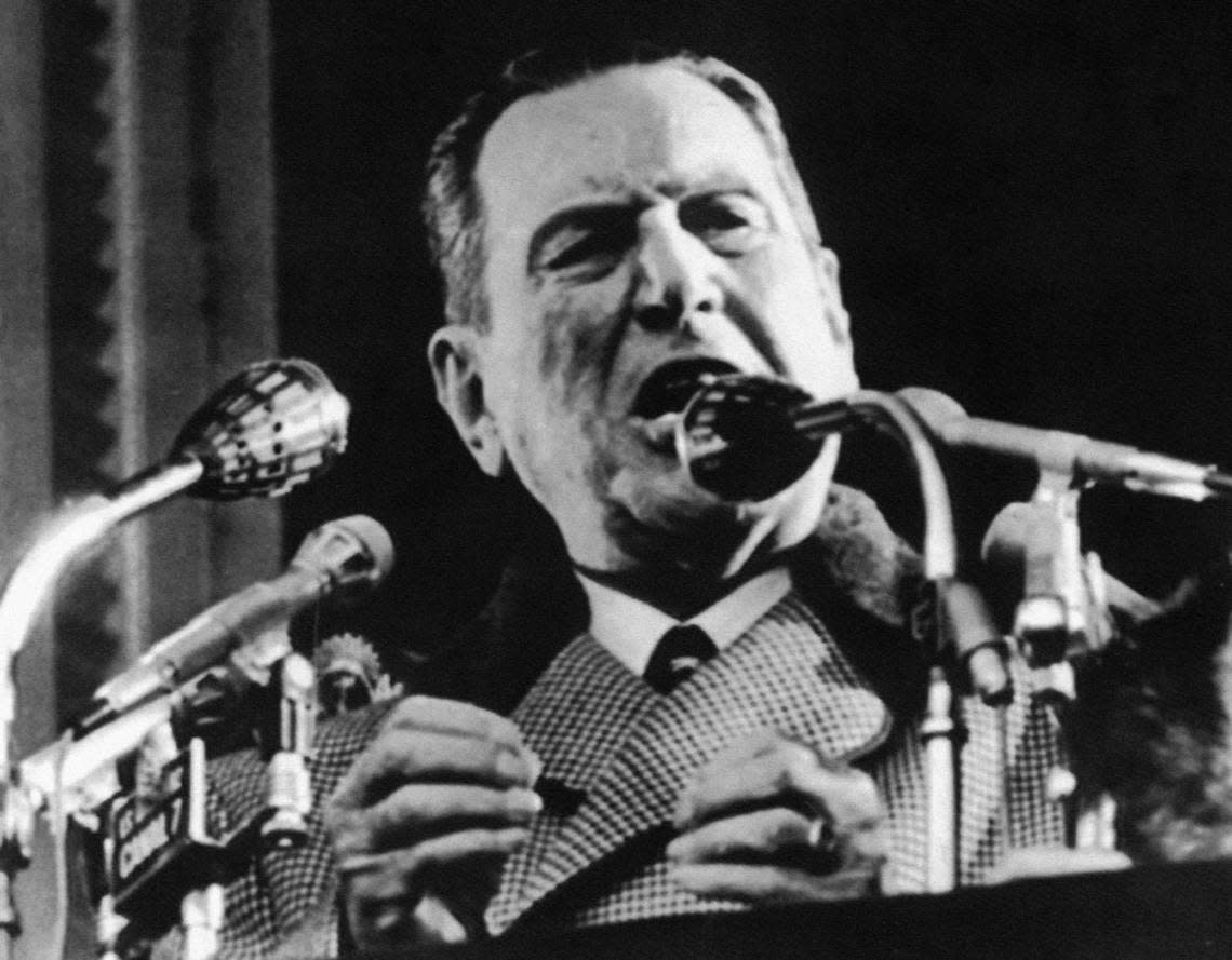 Argentinian leader Juan Peron makes a speech in Buenos Aires, Argentina. Peron died in 1974.