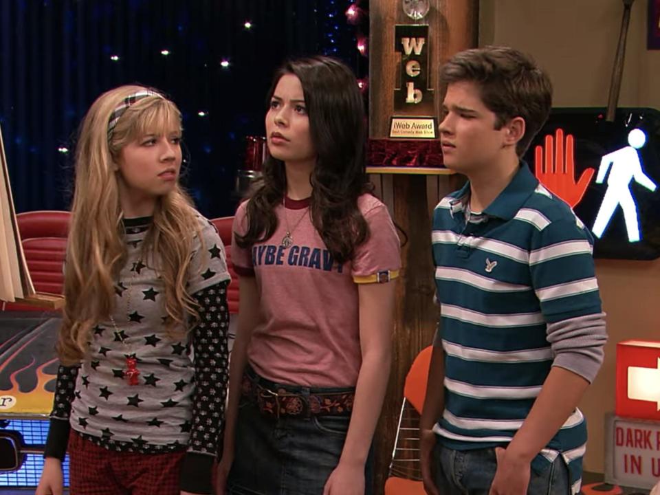 Jennette McCurdy, Miranda Cosgrove, and Nathan Kress in &quot;iCarly.&quot;