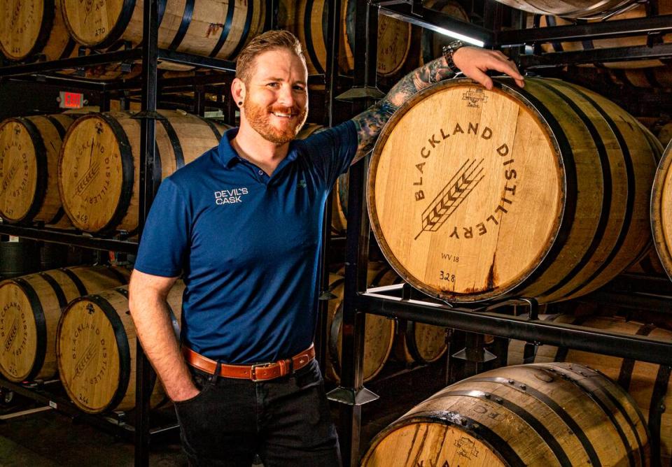 It wasn’t a hard sell convincing Chase Ament to join his friend Jeremy Grunewald in a venture promoting a technology that could save whiskey distilleries millions of dollars. Photo taken Monday, Feb. 6, 2023.