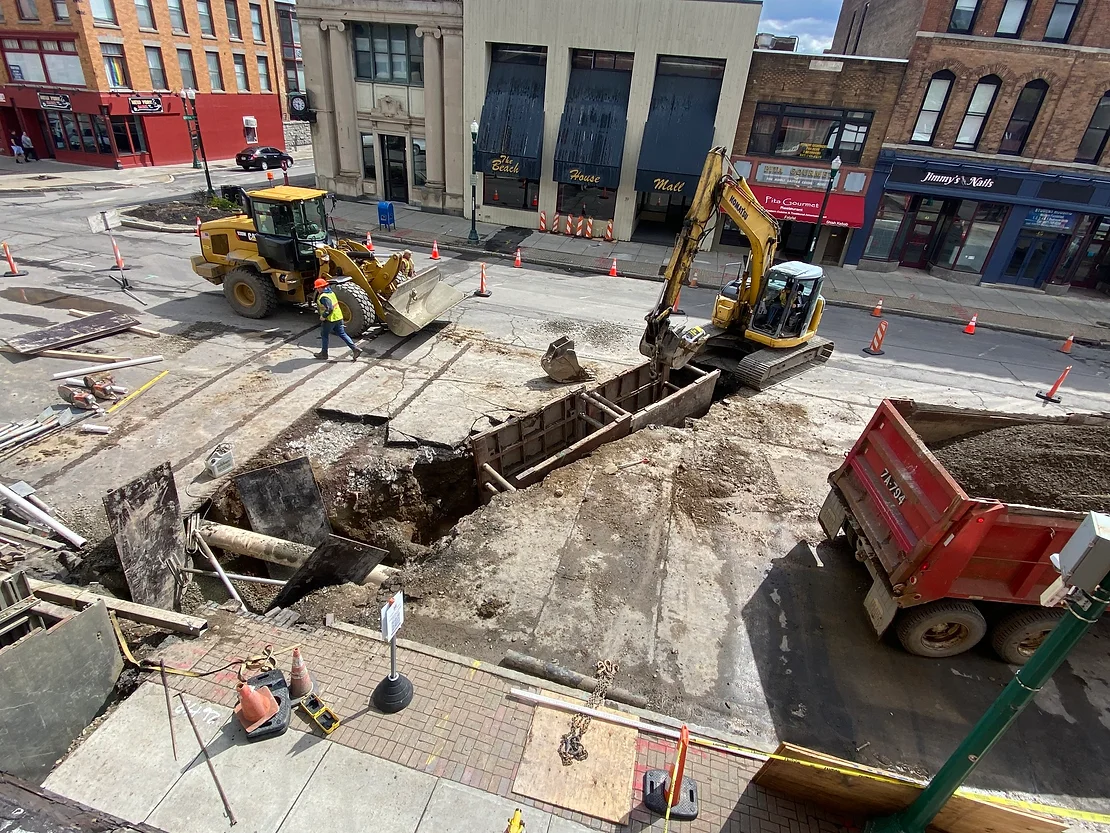 The City of Cortland's Main Street during the 2023 construction season. This work was funded in part by the DRI.