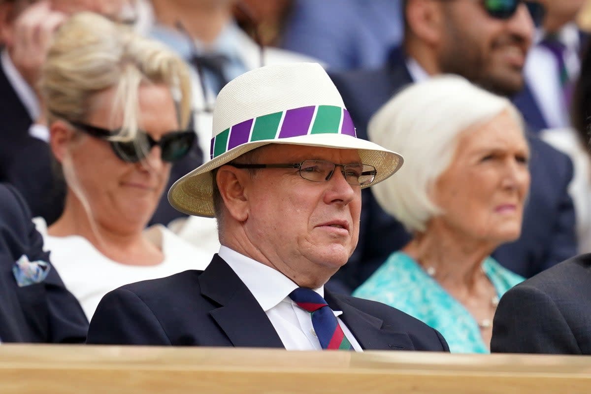 Prince Albert II of Monaco in the royal box on day ten of the 2023 Wimbledon Championships at the All England Lawn Tennis and Croquet Club in Wimbledon (PA)