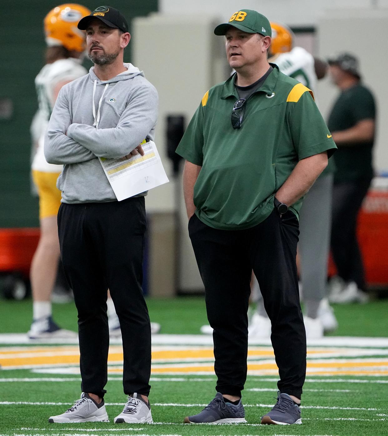 Green Bay Packers head coach Matt LaFleur, left, and general manager Brian Gutekunst.