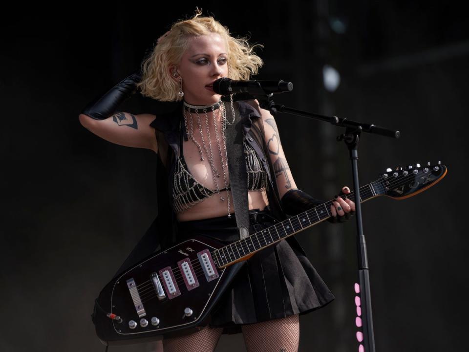 Heather Baron-Gracie of Pale Waves performs at the Reading Music Festival (Scott Garfitt/Invision/AP)