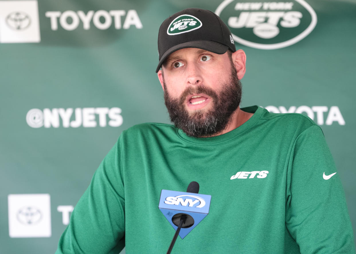 FLORHAM PARK, NJ - AUGUST 03: New York Jets Head Coach Adam Gase speaks to the media following New York Jets Training Camp on August 3, 2019 at Atlantic Health Jets Training Center in Florham Park, NJ (Photo by Joshua Sarner/Icon Sportswire via Getty Images)