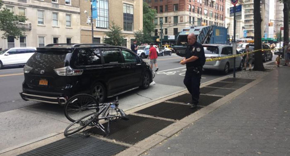 Ms Lyden was riding near Central Park on Friday she swerved to avoid a car blocking a bike lane and was hit by the truck. Source: Katy Renn