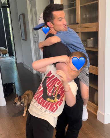 <p>Kaitlin Olson Instagram</p> Rob McElhenny and his kids Axel and Leo.
