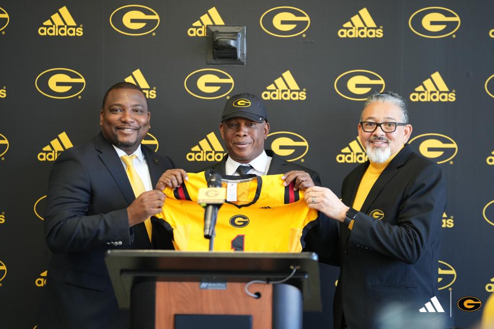 Flanked by Grambling athletic director Trayvean Scott and GSU President Rick Gallot, Mickey Joseph was named the Tigers' football coach Monday morning.