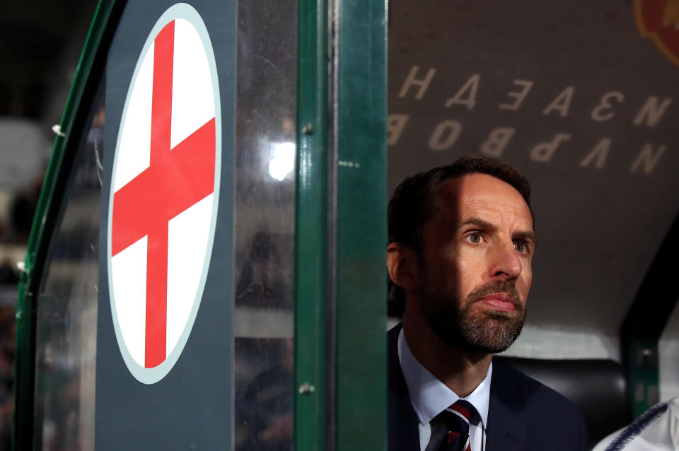 England manager Gareth Southgate during the UEFA Euro 2020 Qualifying match at the Vasil Levski National Stadium, Sofia, Bulgaria. (Photo by Nick Potts/PA Images via Getty Images)