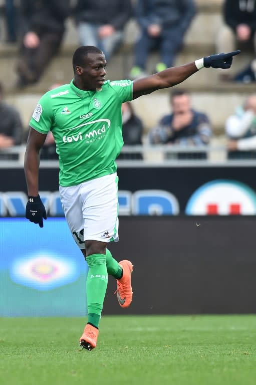 Defender Florentin Pogba celebrates after scoring for Saint-Etienne against Angers